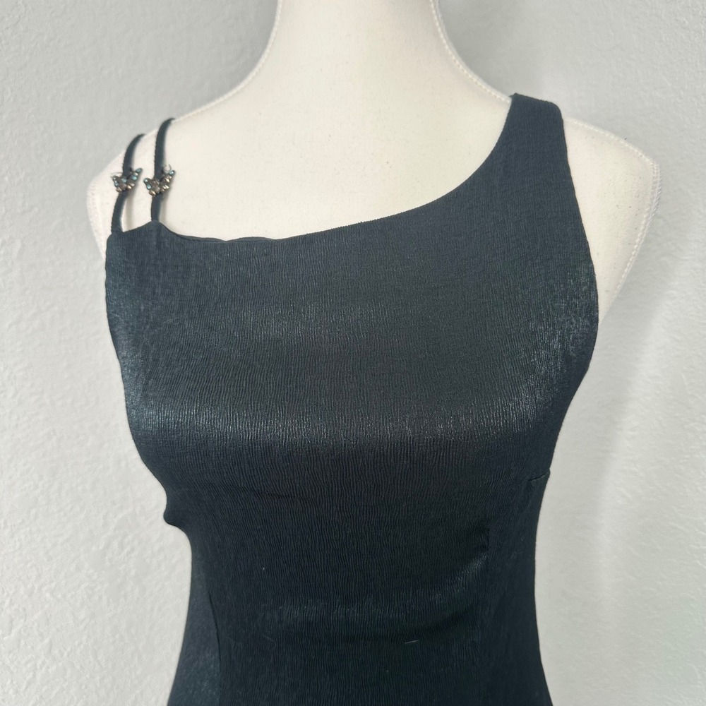 Navy blue shimmer one should strapped mini bodycon dress with butterfly womens 8